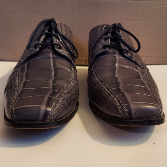 Men's croc embossed leather gray dress shoes by Stacy Adams - Picture 7 of 15